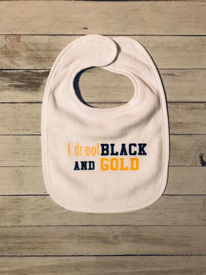 I Drool Black and Gold Bib