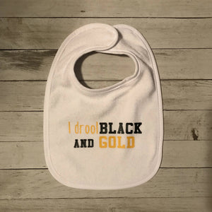 I Drool Black and Gold Bib