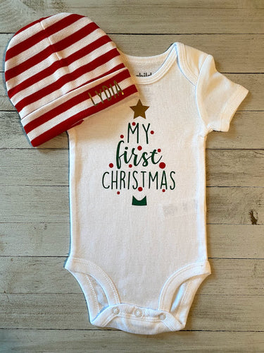 My 1st Christmas Bodysuit and Hat